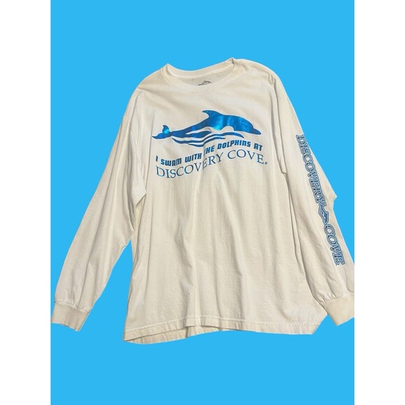 I Swam With The Dolphins at Discovery Cove Orlando Long Sleeve White T- Shirt XL - Picture 1 of 7